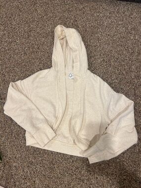 Mi Cream Ribbed Hooded Cardigan